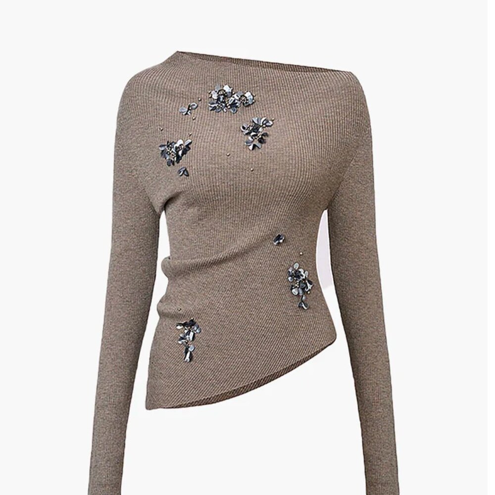 Wool-Blend Asymmetrical Sequins Knit Top & Wool-Blend Sequins Sweater Skirt